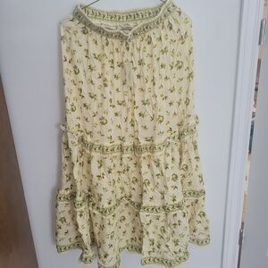 Floral Cream and Olive Women's Skirt